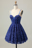 Load image into Gallery viewer, Sparkly Dark Blue A Line Sequins Short Corset Homecoming Dress
