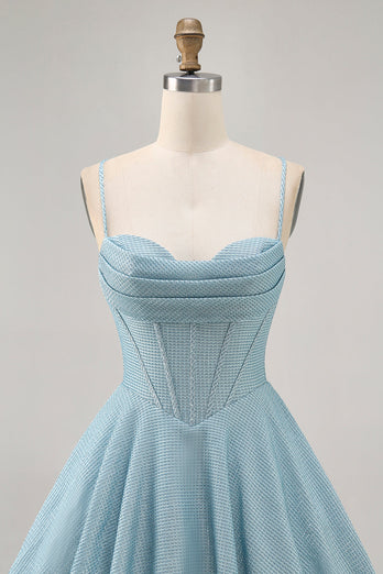 Grey Blue Spaghetti Straps A Line Short Corset Homecoming Dress