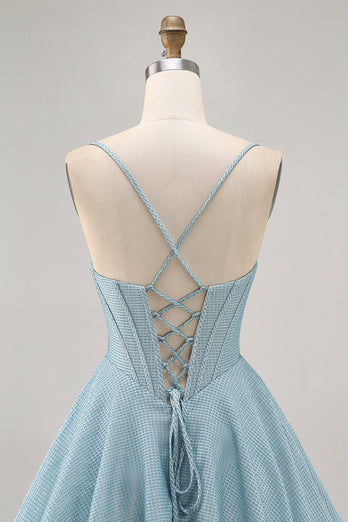 Grey Blue Spaghetti Straps A Line Short Corset Homecoming Dress
