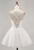 Load image into Gallery viewer, White Spaghetti Straps Short Corset Homecoming Dress with Lace