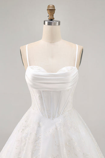 White Spaghetti Straps Short Corset Homecoming Dress with Lace