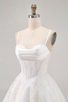 Load image into Gallery viewer, White Spaghetti Straps Short Corset Homecoming Dress with Lace