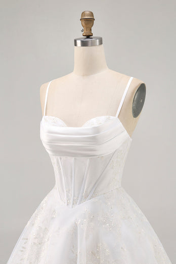 White Spaghetti Straps Short Corset Homecoming Dress with Lace