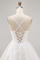 Load image into Gallery viewer, White Spaghetti Straps Short Corset Homecoming Dress with Lace