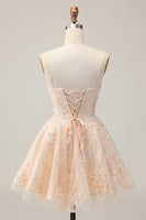 Load image into Gallery viewer, Floral Apricot Spaghetti Straps A Line Short Homecoming Dress