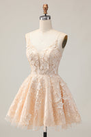 Load image into Gallery viewer, Floral Apricot Spaghetti Straps A Line Short Homecoming Dress
