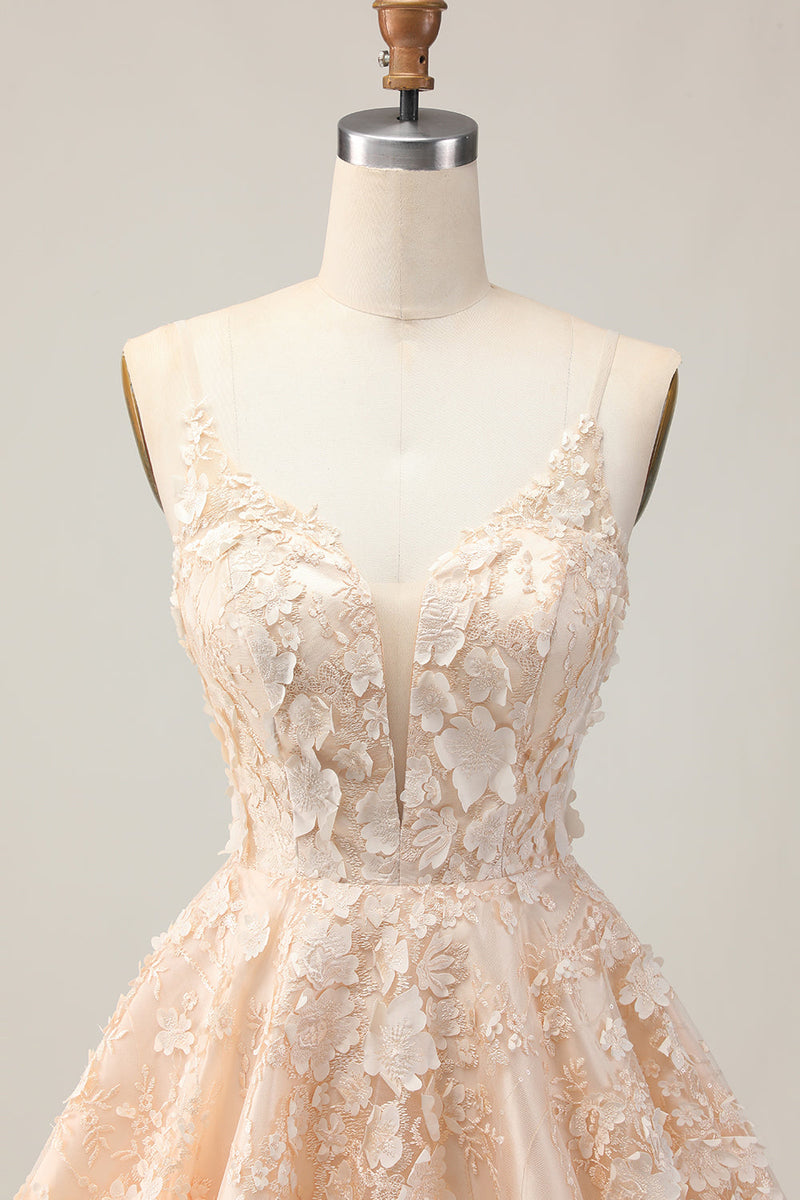 Load image into Gallery viewer, Floral Apricot Spaghetti Straps A Line Short Homecoming Dress