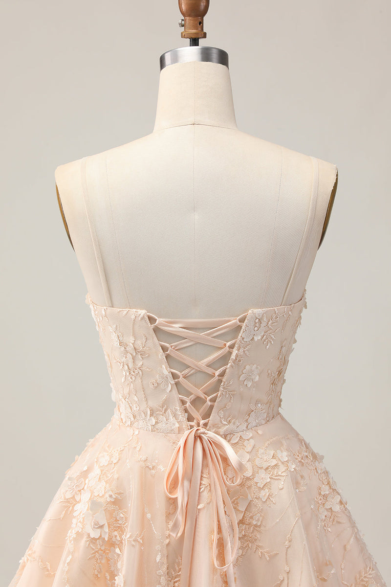 Load image into Gallery viewer, Floral Apricot Spaghetti Straps A Line Short Homecoming Dress