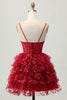 Load image into Gallery viewer, Sparkly Dark Red Tiered Short Corset Homecoming Dress with Lace