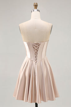 Champagne Sweetheart Satin Short Corset Homecoming Dress