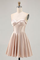 Load image into Gallery viewer, Champagne Sweetheart Satin Short Corset Homecoming Dress