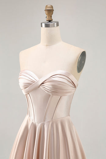 Champagne Sweetheart Satin Short Corset Homecoming Dress