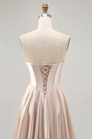 Load image into Gallery viewer, Champagne Sweetheart Satin Short Corset Homecoming Dress