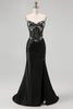 Load image into Gallery viewer, Sparkly Black Satin Mermaid Beaded Long Corset Prom Dress with Slit