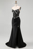 Load image into Gallery viewer, Sparkly Black Satin Mermaid Beaded Long Corset Prom Dress with Slit