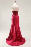 Load image into Gallery viewer, Sparkly Red Satin Mermaid Sweetheart Long Prom Dress with Sequins