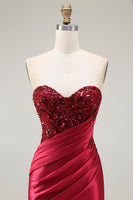 Load image into Gallery viewer, Sparkly Red Satin Mermaid Sweetheart Long Prom Dress with Sequins