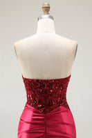 Load image into Gallery viewer, Sparkly Red Satin Mermaid Sweetheart Long Prom Dress with Sequins