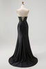 Load image into Gallery viewer, Sparkly Black Mermaid Satin Sweetheart Long Corset Prom Dress with Slit