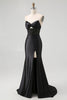 Load image into Gallery viewer, Sparkly Black Mermaid Satin Sweetheart Long Corset Prom Dress with Slit