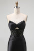 Load image into Gallery viewer, Sparkly Black Mermaid Satin Sweetheart Long Corset Prom Dress with Slit