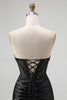 Load image into Gallery viewer, Sparkly Black Mermaid Satin Sweetheart Long Corset Prom Dress with Slit