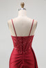 Load image into Gallery viewer, Sparkly Burgundy Mermaid Ruched Long Corset Prom Dress with Beading