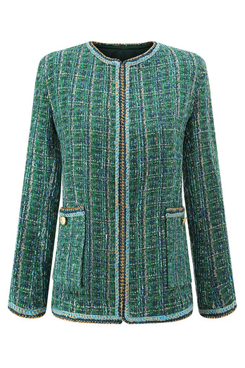 2 Piece Dark Green Tweed Plaid Women Prom Suits