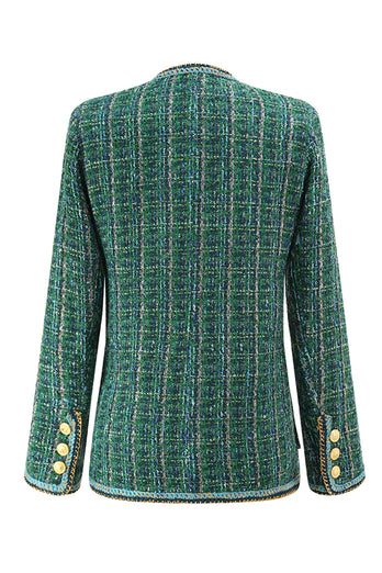 2 Piece Dark Green Tweed Plaid Women Prom Suits