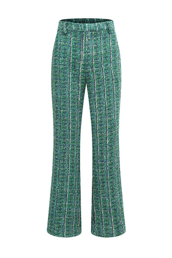 2 Piece Dark Green Tweed Plaid Women Prom Suits