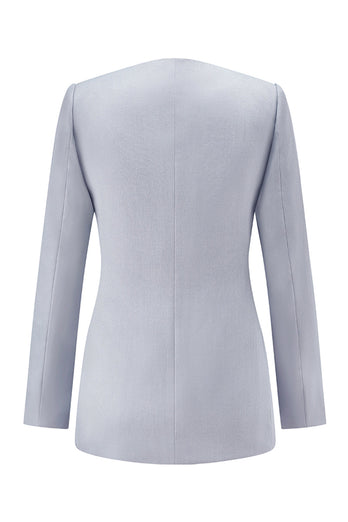 2 Piece Grey Blue Shawl Lapel Women Prom Suits with Lace