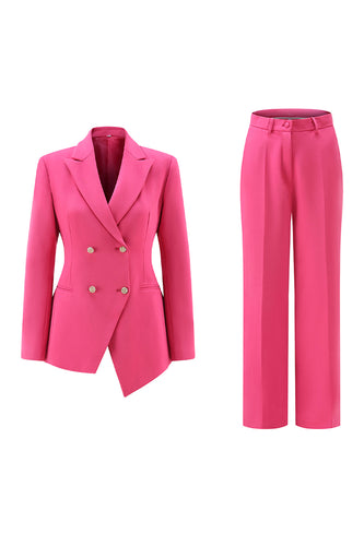 2 Piece Fuchsia Peak Lapel Double Breasted Women Prom Suits