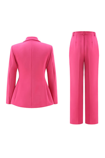 2 Piece Fuchsia Peak Lapel Double Breasted Women Prom Suits