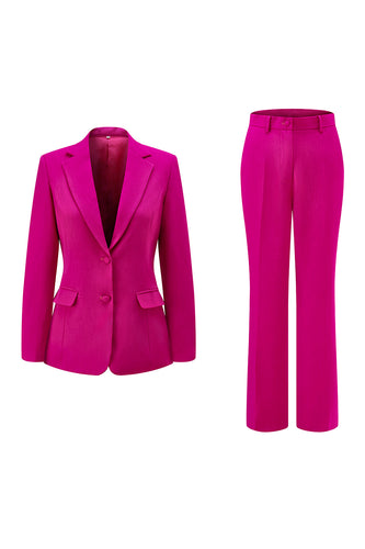 2 Piece Dark Fuchsia Satin Notched Lapel Women Prom Suits