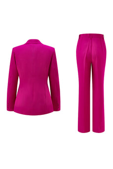 2 Piece Dark Fuchsia Satin Notched Lapel Women Prom Suits