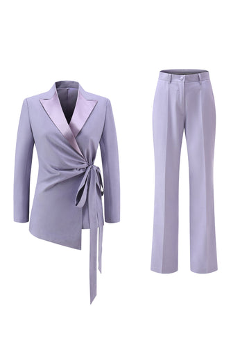 2 Piece Lilac Peak Lapel Long Sleeves Women Prom Suits with Sash