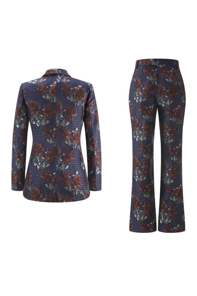 Load image into Gallery viewer, Floral Blue Red 2 Piece Peak Lapel One Button Women Prom Suits