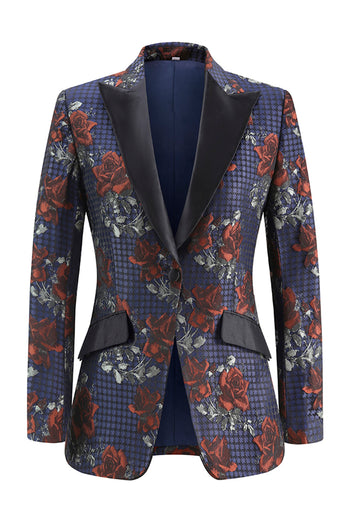 Floral Blue Red 2 Piece Peak Lapel One Button Women Prom Suits