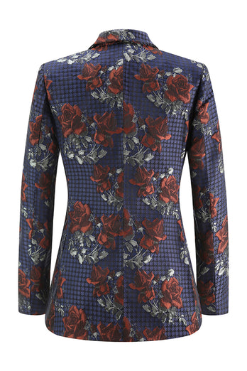 Floral Blue Red 2 Piece Peak Lapel One Button Women Prom Suits