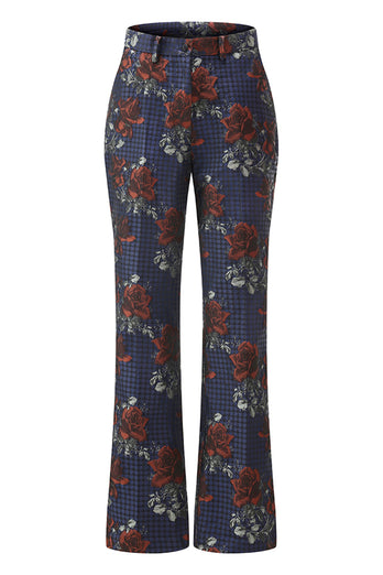 Floral Blue Red 2 Piece Peak Lapel One Button Women Prom Suits