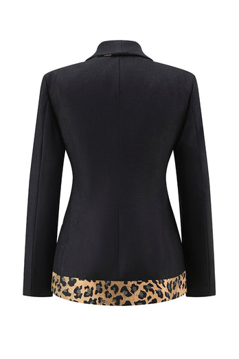2 Piece Black Shawl Lapel Leopard Printed Women Prom Suits with Bow