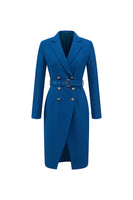 Load image into Gallery viewer, Ink Blue Double Breasted Notched Lapel Midi Blazer Dress with Belt