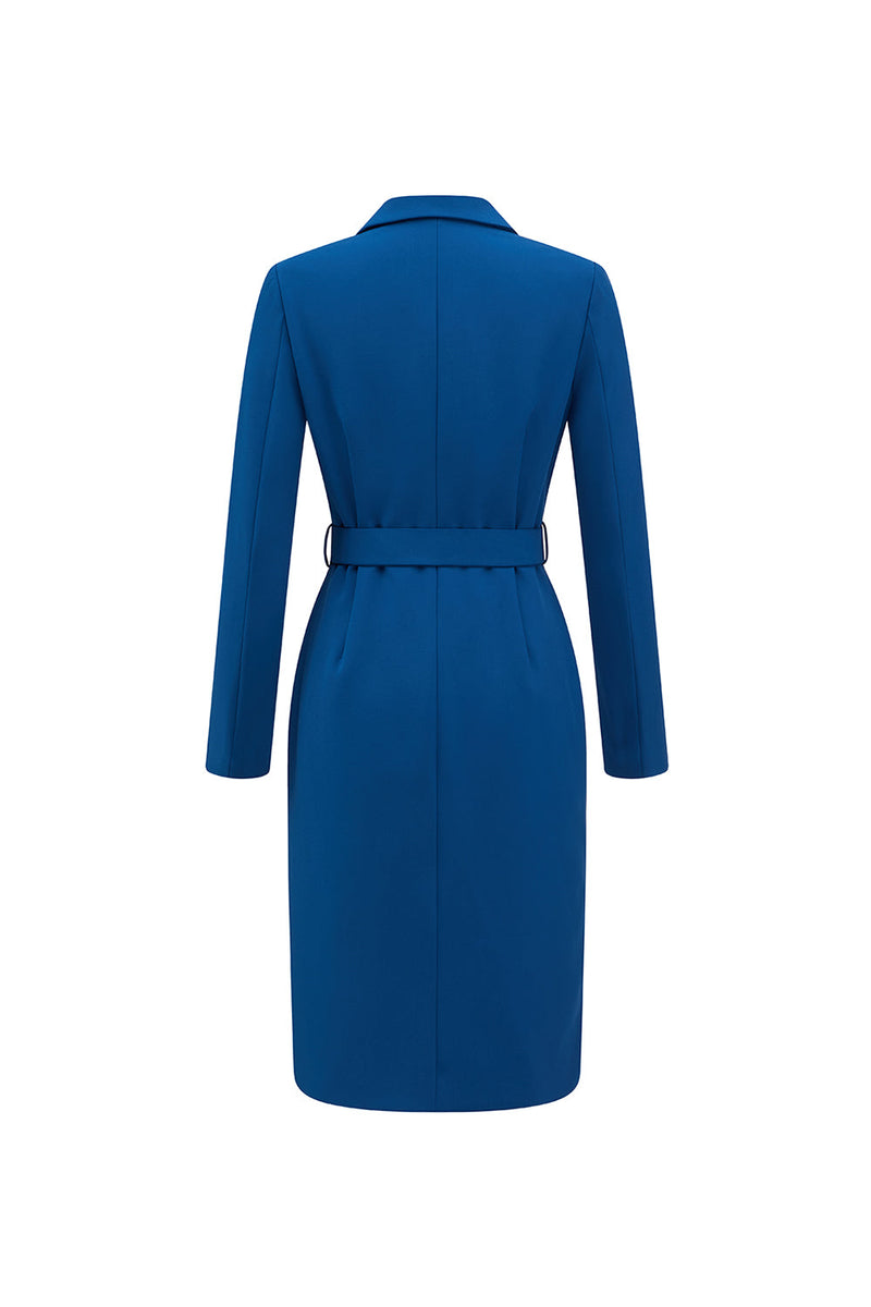 Load image into Gallery viewer, Ink Blue Double Breasted Notched Lapel Midi Blazer Dress with Belt