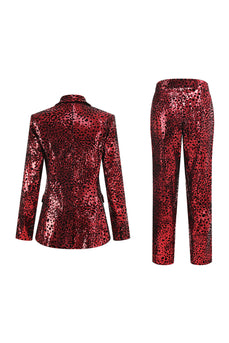 Sparkly Red Leopard 2 Piece Sequin Peak Lapel Women Prom Suits
