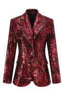 Load image into Gallery viewer, Sparkly Red Leopard 2 Piece Sequin Peak Lapel Women Prom Suits
