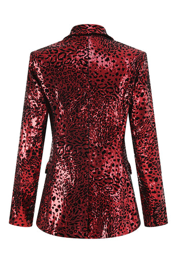 Sparkly Red Leopard 2 Piece Sequin Peak Lapel Women Prom Suits