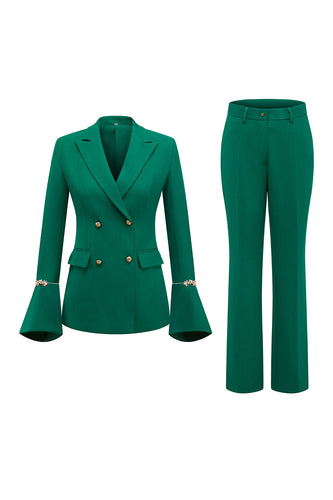 Dark Green 2 Piece Double Breasted Peak Lapel Prom Suits with Pearls