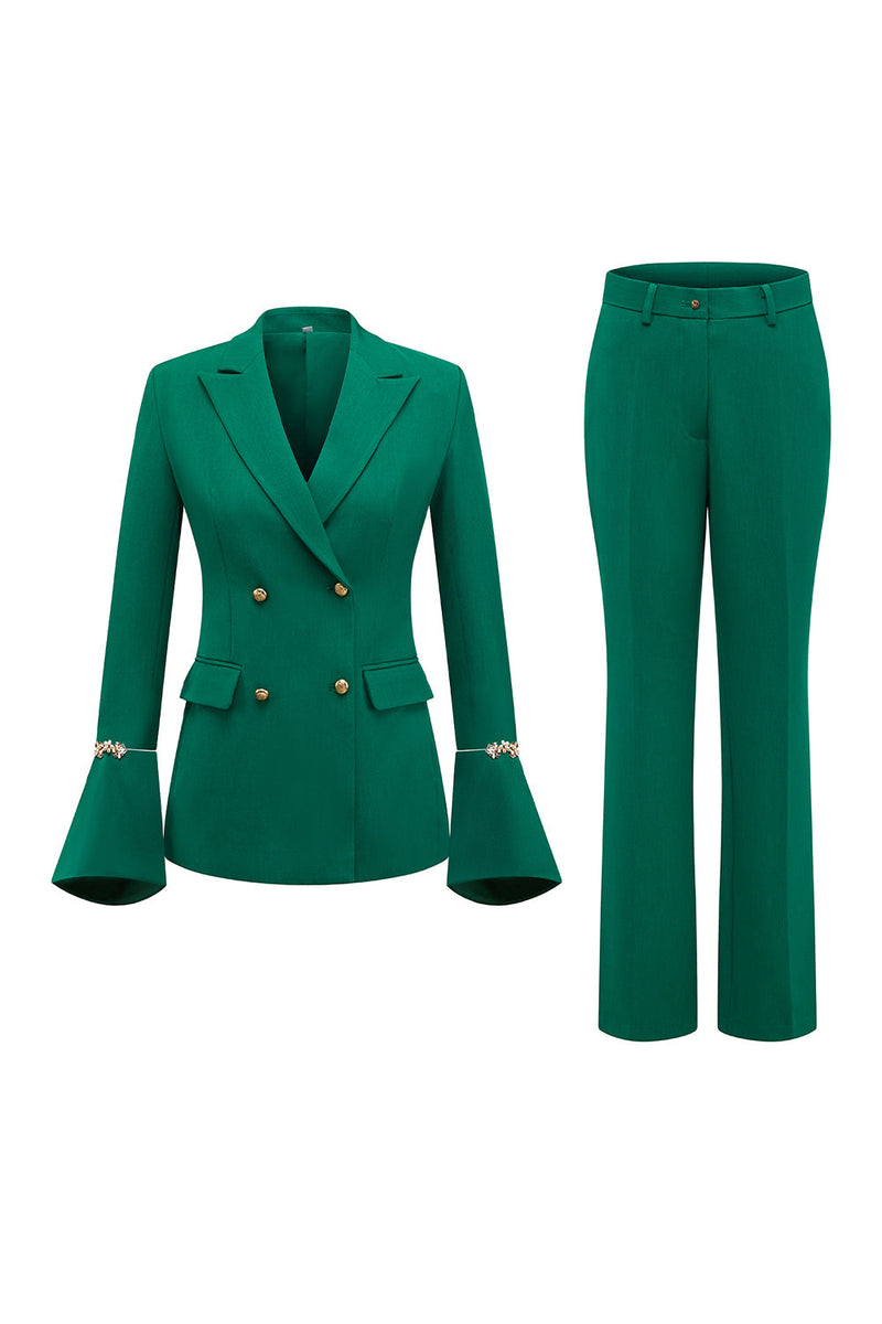 Load image into Gallery viewer, Dark Green 2 Piece Double Breasted Peak Lapel Prom Suits with Pearls