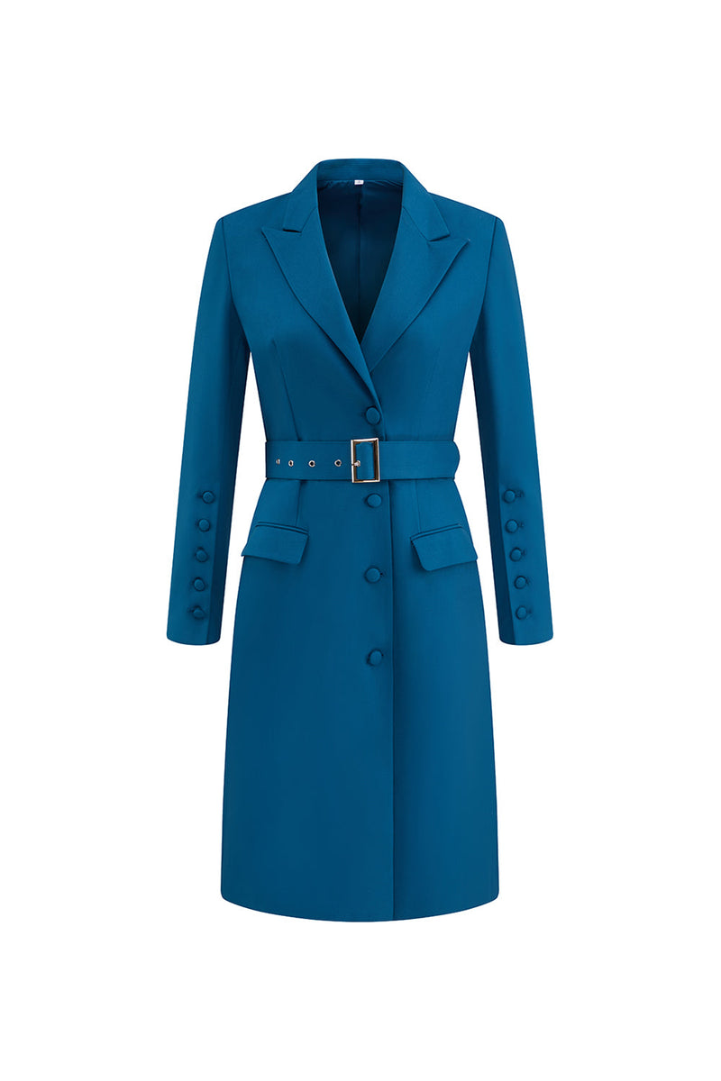 Load image into Gallery viewer, Dark Blue Peak Lapel Single Breasted Midi Blazer Dress with Belt