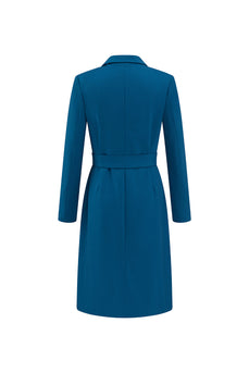 Dark Blue Peak Lapel Single Breasted Midi Blazer Dress with Belt